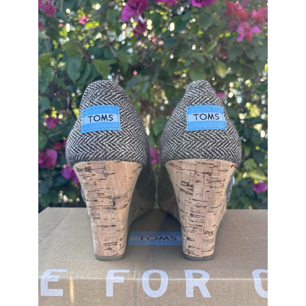 TOMS Canvas Wedge Cork Heel Open Peep Toe Shoes Grey Sz 8.5 - Picture 8 of 11